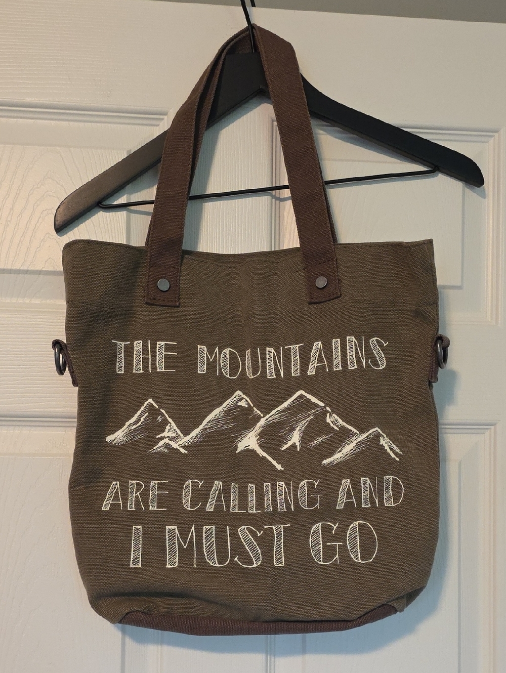 Maurices Olive Green Canvas Tote with White Mountain Print